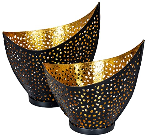 2er Set Teelichthalter Metall Schwarz Gold Design Kerzenhalter Tischdeko Orientalisch