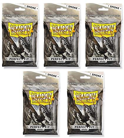 Dragon Shield Bundle: 5 Packs of Smoke Perfect Fit Standard Size Sleeves - 500 Sleeves Total