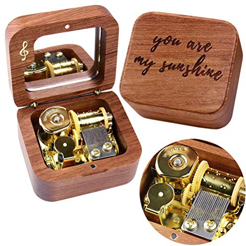 Sinzyo You are My Sunshine Music Box Solid Wood Laser Carving Vintage Gift Musical Boxs for Birthday Valentine's Day Christmas(Musical Note Rosewood Box)