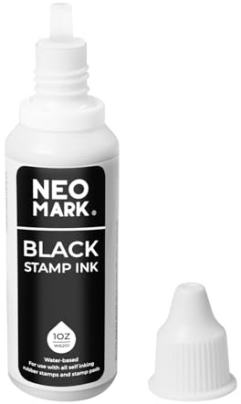 NEO MARK Premium Stamp Ink, Quick-Drying and AP-Certified Non-Toxic Refill Ink for Self-Inking Stamps, Date Stamps and Stamp Pads(Black, 1oz)