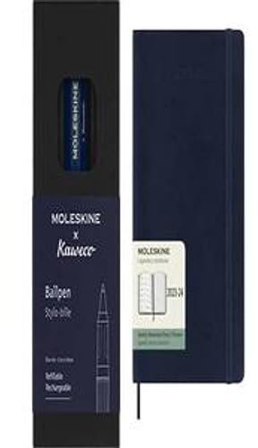 Moleskine x Kaweco, Penna a Sfera Ricaricabile in Plastica ABS, Colore Blu + Weekly Planner 2023-2024, Agenda 18 Mesi, Agenda Settimanale con Copertina Morbida, Large 13 x 21 cm, Colore Blu Zaffiro