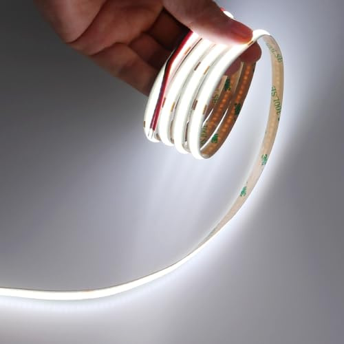 JOYLIT Tiras LED COB 24V 6M 6000K Blanco Frío CRI 90 Interior | Regulable, 320 LEDs/m sin Puntos Oscuros, 8mm Ancho, Cortable Cada 5cm, Tira Autoadhesiva Luz para Cocina, Muebles, Armarios