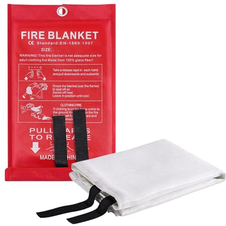 WOTEG Couverture d'extinction d'incendie,Couvertures Pliables et légères en Fibre de Verre, Tissu de Protection Contre Le feu - Équipement de Survie pour la Cuisine, la Voiture, Le Barbecue, Le