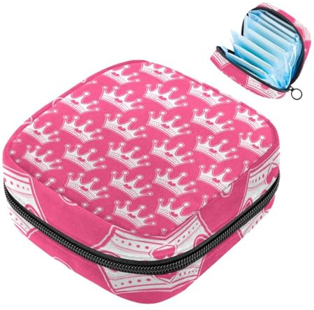 Pink Girly Princess Royalty Crown with Heart Jewels Damenbinden-Aufbewahrungstasche, große Menstruationstassentasche mit Reißverschluss, Periodeneinlagen, Tasche, Slipeinlagen, Tampons für Mädchen und