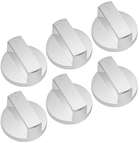 Rapidbok Pack of 6 Gas Stove Knobs, 6 mm Gas Hob Knobs, Zinc Alloy Kitchen Stove Rotary Knob Switch, Rotary Knob for Gas Cooker, for Kitchen Hob, Gas Hob and Various Ovens - Silver