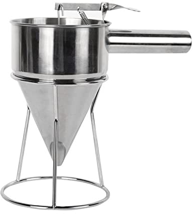 Dispenser per pastella per pancake, in acciaio inox, con supporto per cupcake, pastella, imbuto, pancake, per riempire bottiglie, bocca grande