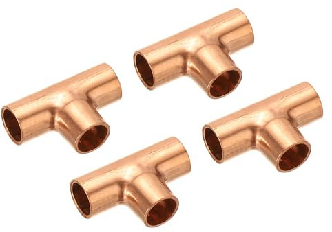 PATIKIL 5/16 ID Raccordo a T Rame, 4pz 3 Vie Raccordo per Tubo a Pressione Giunto Saldatura con Connessione Sudore per saldatura con connessione a saldare per HVAC Condizionatori d'Aria