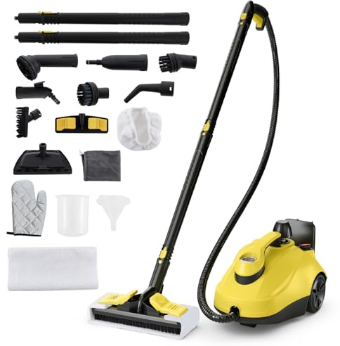 COSTWAY Steam Cleaner, 2000W 1.8L 5.0Bar Multipurpose Steam Mop with 15 Accessories & Trigger Lock, Kills 99.9% of Bacteria Handheld Steamer Cleaning Machine for Floor Window Carpet Car Tile (Yellow)