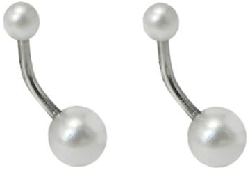 2 piercings para ombligo banana con bolas de color perla de acrilico, palo 10mm largo, grosor 1,6mm y bolas de 5mm y 8mm.