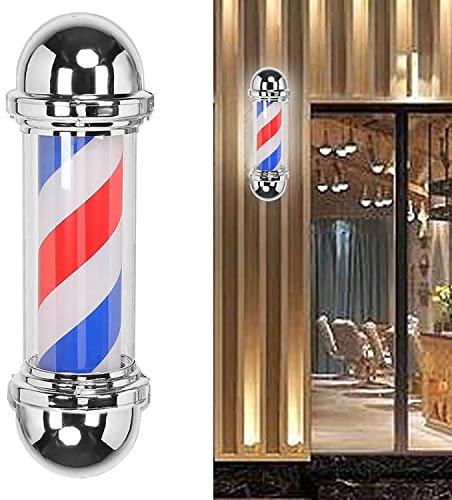 Luz de Poste para barbería, 50 cm/19,7 Pulgadas, luz de Giro LED Impermeable con Logotipo de Rayas giratorias de 50 RPM, luz de Pared para Exteriores