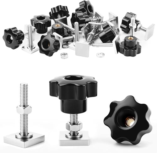 SWTYExt 4 uppsättningar T-spåradapter, kompatibel med Thule takboxhållare med T-spårstenar M6 x 35 mm och stjärnhandtagsmutter M6-brickor, muttrar för cykelhållare, relinghållare, takräcke 20 x 20 mm
