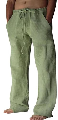 Litthing Mens Linen Trousers Casual Summer Cotton Pants with Drawstring