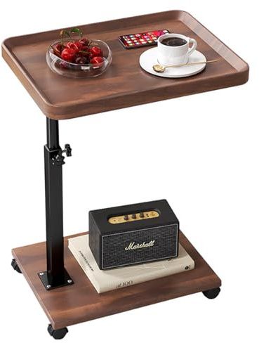 Tavolino Salotto Regolabile In Altezza (45-80 Cm),Tavolino A Forma Di C,Tavolino Divano Rotazione 360°,Con Ruote,Piano Girevole,Tavolino Laterale In Legno Per Divano Del Soggiorno E Camera Da Letto