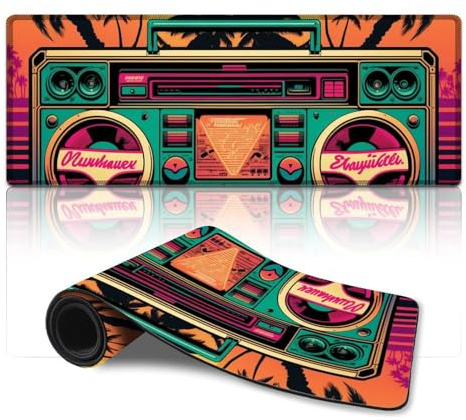 Tappetino per mouse da gioco con radio neon XL (30 x 80 cm) tappetino per tastiera con bordi cuciti per giochi, ufficio e casa