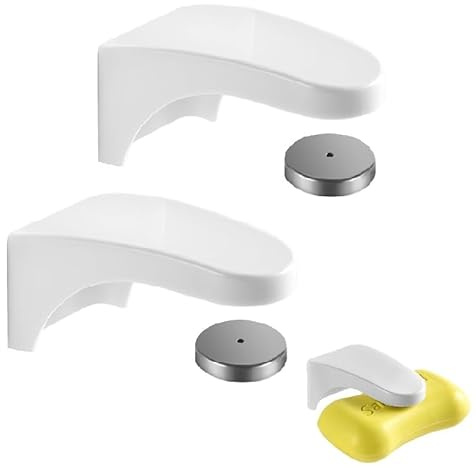 ZRUEWOT Soporte para jabón magnético, 2 unidades, sin agujeros, soporte para jabón autoadhesivo con imán, fuerte magnético, reutilizable para lavabo, ducha, bañera