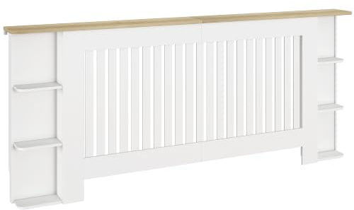 HOMCOM Cache-radiateur avec étagères de Rangement Ouvertes, Cache-radiateur à lamelles Verticales pour Le Salon, l'entrée, très Grand, Blanc (H : 83 / L : 191 / P : 19 cm)
