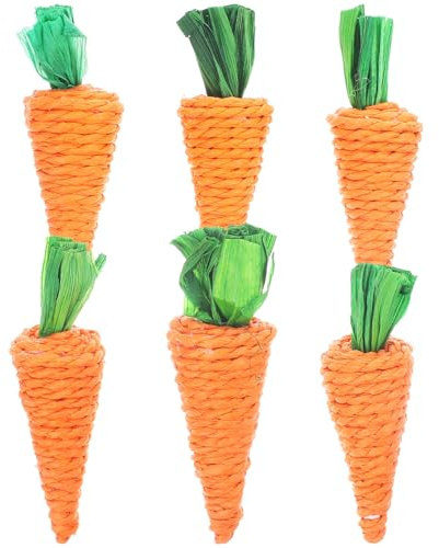 Gatuida 6 pezzi Giocattoli da Masticare Carota Intrecciata in Paglia per Criceti e Conigli da Medio Accessori Naturali per Salute Dentale e Intrattenimento Piccoli Animali