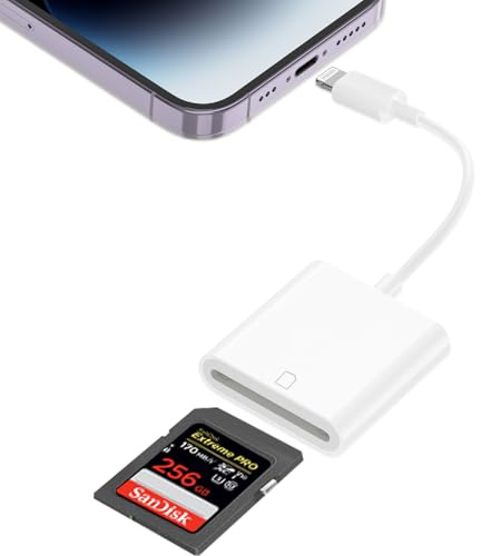 Lightning to SD Card Reader for iPhone, Lightning Camera Adapter Trail Camera Viewer SD Card Camera Memory Card Adapter Compatible with iPhone 14/13/12/11/XS/XR/X/8/7/iPad, Plug and Play