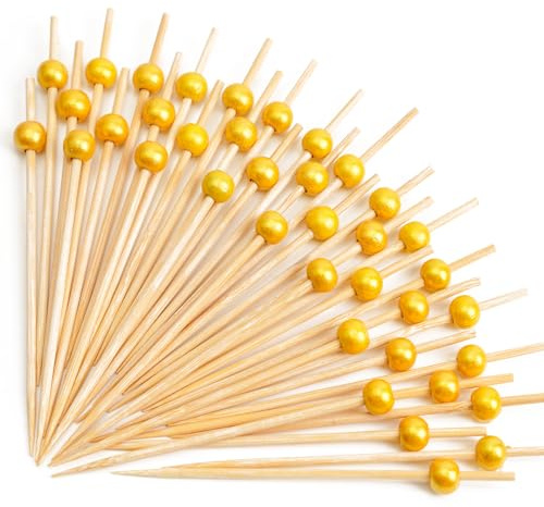 PuTwo Yellow Pearls Bamboo Cocktail Wooden Appetizers Picks 100pcs 4.7 Inch