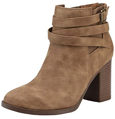 DREAM PAIRS Women's Chunky High Heel Ankle Boots Close Toe Fall Heeled Booties Shoes,Size 8.5,Tan,CHICAGO-03