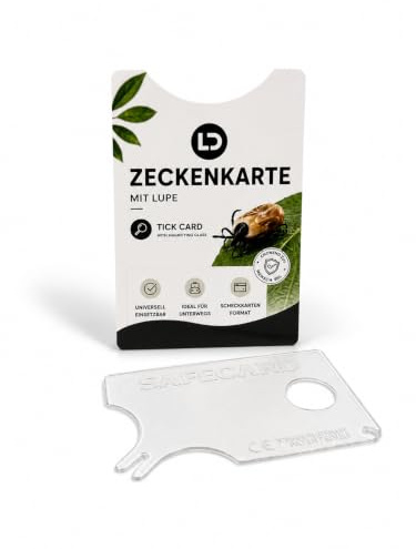 Zeckenkarte mit Lupe, Hülle und Kurzbeschreibung