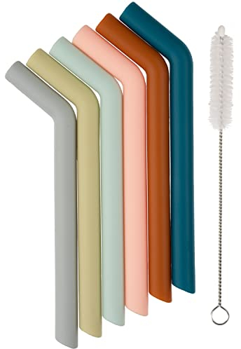 Simka Rose Silicone Straws for Kids & Toddlers - 5-Inch, Multicolor, 6-Pack - Short Silicone Reusable Baby & Toddler Straws with Cleaning Brush, BPA-Free