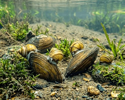 Bio Teichfilter Set im Gartenteich I Natürlicher Biofilter I Wunderwaffe gegen Algen I friedliche Tierbewohner I 30x Teichmuschel und 30x Sumpfdeckelschnecke