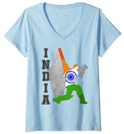 Damen Indian Cricket Jersey India Cricket Team Lover Supporter T-Shirt mit V-Ausschnitt