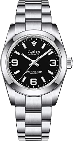 CADISEN Herren automatische Automatikuhr 36MM Elegante mechanische Uhr mit Saphirglas Edelstahl Armband (Schwarz)