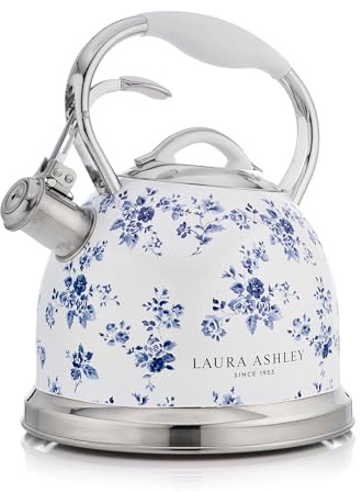 Laura Ashley China Rose 2.5L Stove Top Kettle. Whistling Kettle for Gas Hob | Cool Touch Handle, 10 Cup Capacity. Gas, Induction, Electric & Aga Stoves Compatible, Stainless Steel Kettle, Easy Pouring