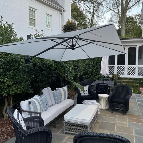 PURPLE LEAF Ombrellone da Giardino 2,5 x 2,5 m con Base a Croce, Ombrellone Decentrato con Rotazione di 360° e 5 Posizioni Regolabili, 8 Stecche in Alluminio e Tela Protezione UV 50+, Bianco