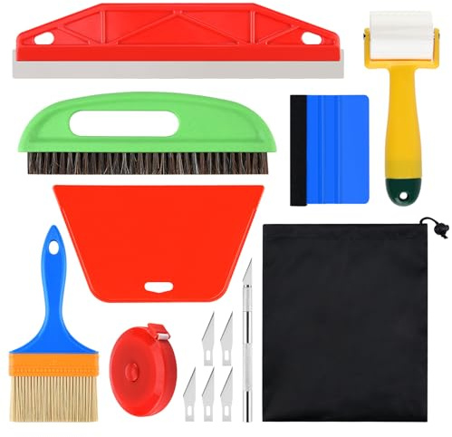 Wallpaper Smoothing Tools Kit Include Big Red Squeegee, Medium-Hardness Squeegee, Edge Tool, Seam Roller, Knife Blades, Paste Brush, Measure Tape, Wallpaper Brush,Wallpaper Tool Kit