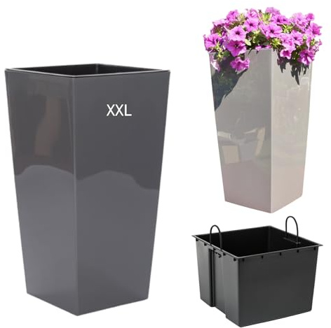 Übertopf Blumenkübel Blumentopf Hochglanz mit Einsatz (Anthrazit, XXL-67cm)