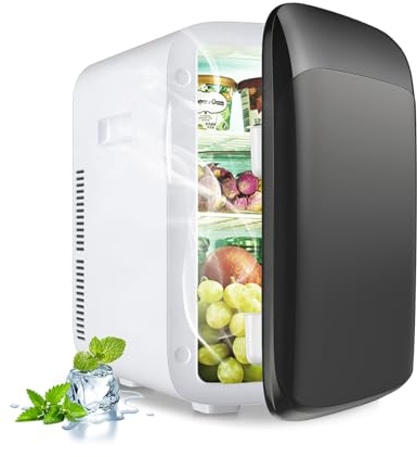GOPLUS Mini Kühlschrank 15L, 2 in 1 Minikühlschrank mit Kühl und Heizfunktion, -3~50℃ | 220V AC/12V DC, Mini Fridge tragbar, kleiner Getränkekühlschrank für Zuhause, Camping & Auto (Schwarz)