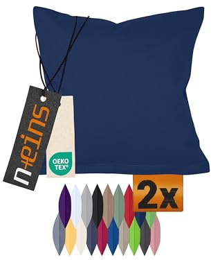 npluseins 2er-Pack Baumwoll-Kissenbezüge Dekokissen, 40 x 40 cm, Navyblau | Öko-Tex Standard 100, hautsympathisch, strapazierfähig, verdeckter Reißverschluss, waschbar bis 60 °C, trocknergeeignet
