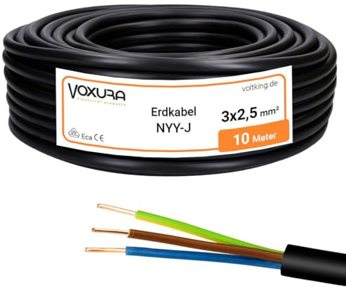 NYY-J 3x2,5 mm² 10m Ring Erdkabel Stromkabel Kupfer | Verlegung im Freien Erdreich
