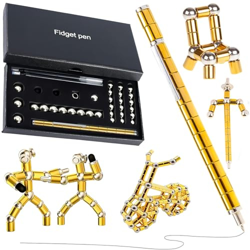 Magnetisk Kulspetspenna, Multifunktionell Magnetisk Penna Stresslindring Kulspetspenna Metallpenna Magnet Penna Svala Pennor Prylar, Gåva för Unga Män Kvinnor Barn (Guld)