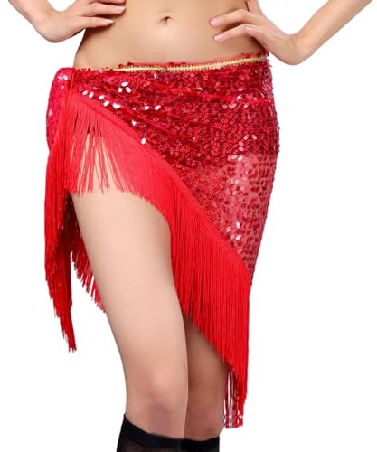 Glitzer Rock Damen Bauchtanz Kostüm Bauchtänzerin Hüfttuch Röcke Glitzerrock-Karneval Mädchen Belly Dance Fasching Fransen Rock Pailletten-Rock Rocker Outfit Tanzkleid Frauen Konzert Party