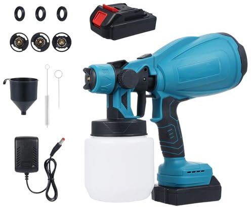 Weytoll Pistola Pintura Electrica Bateria, 300 W Pulverizador de Pintura con 2 Baterías, 3 Patrones de Pulverización, Motor de 30 000 RPM, 800ml Pistola de Pintura con 4 Boquillas de Cobre