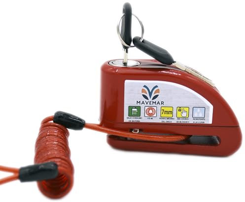 mavemar/candado Moto con Alarma antirrobo, Alarma de 110db, Piton Moto antirrobo, Accesorios Moto, candado Bicicleta antirrobo, Moto Accesorios, Accesorios Motorista Hombre, cordón Manillar,