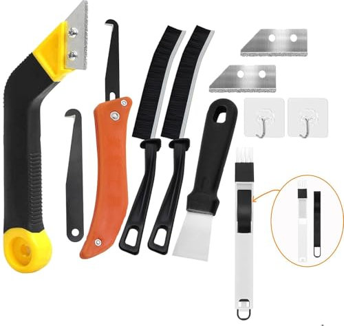 11pcs Grattoir à Joints Carrelage avec 2 Lames de Rechange et Brosse Dure,et 1 Scie Coudée, Grattoir Rasoir Nettoyage pour Carrelage, Brosse a Joint Poils Durs pour Cuisine, Salle de Bain