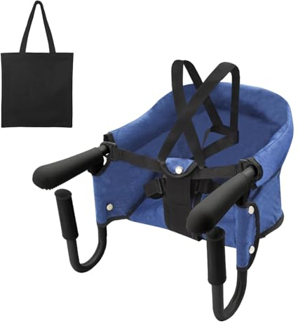 Surplex Trona Portátil Bebé, Sillita Ajustable A La Mesa Mesa Asiento de mesa para bebé, Fast - Trona con Cinturón de Seguridad, plegable Trona de Viaje Arnés de 7 puntos(6-36 meses), Azul