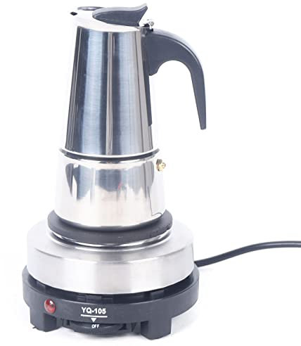 Loohacp Caffettiera con fornello elettrico, caffettiera in acciaio inox, caffettiera elettrica, in acciaio inox, per uso domestico, ufficio, caffè e altri (200 ml)