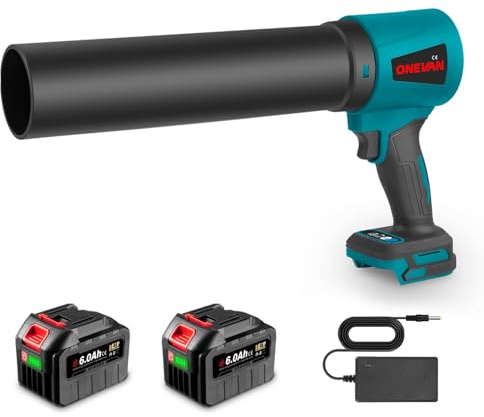 ONEVAN soffiatore a batteria, 648km/h soffiatore turbo senza spazzole con 2 batterie da 6,0 Ah e caricabatterie, potenza di soffiaggio 2 kg, soffiatore foglie elettrico soffia foglie, neve, ghiaia