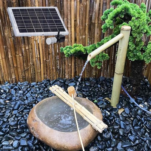 Utomhus solfontän i bambu med vattenpump (61 cm), vertikal vattenflödesanordning för trädgård, naturlig bambufontän, för gård, tehus, kontor, terrass, trädgård