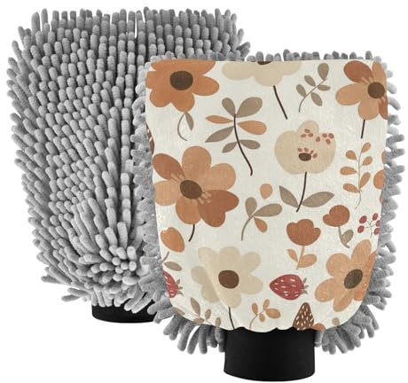 Guantes de lavado de coche con flores aplastadas marrones, guantes de lavado de coche sin arañazos, esponja para lavado de coche