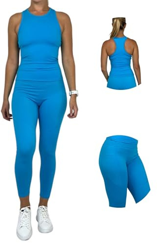 Ballandoro Completo Palestra Donna - Set Leggins Sportivi Push Up e Tank Top Sportivo, Tuta Completa Pantaloncini Workout e Canotta Fitness, Abbigliamento da Yoga Running Pilates (Turchese, M)