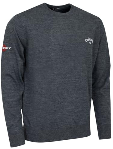 Callaway Suéter de golf para hombre, cuello redondo, mezcla de merino, térmico Opt-Dri, de fácil cuidado, Acero jaspeado, XL