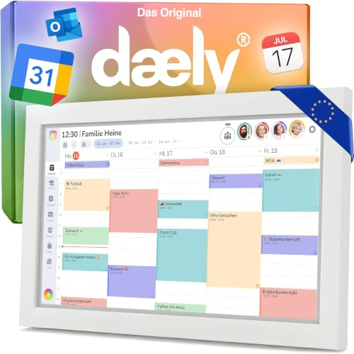 Daely® Calendar - Digitaler Kalender 15.6 - Familienplaner - Wandkalender | Server in DE, DSGVO-konform, Startup aus Wien, Mitentwickelt v. Psychologen, Mobile App iOS & Android, Laufende Updates