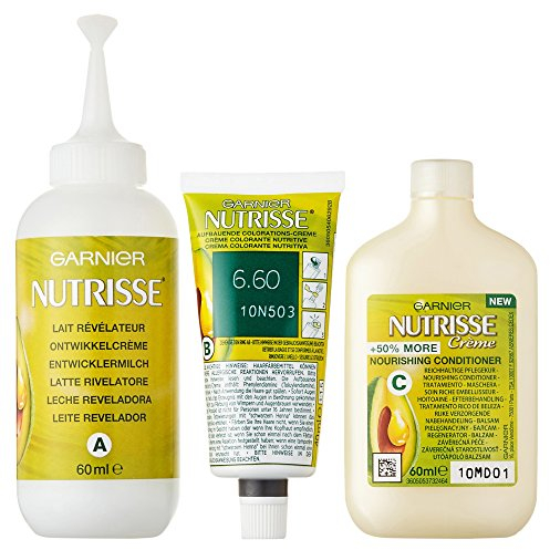 Garnier Creme Coloration, Färbung für Haare für permanente Haarfarbe mit 3 nährenden Ölen, 100% Grauabdeckung, Nutrisse, Intensiv-Rot 6.60, 1 Stück
